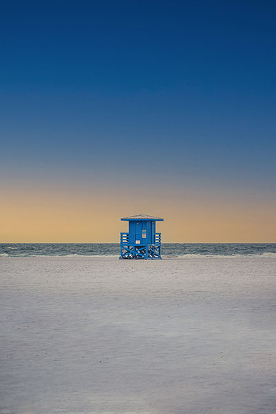 Lifeguard Stand at the Siesta Key beach in sand blue sky